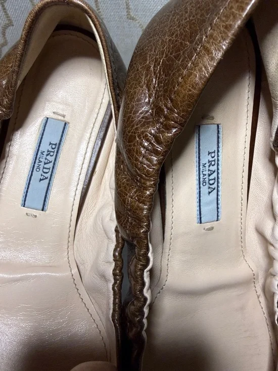 Prada Brown Leather Ballet Flats - Elastic Topline - Picture 8 of 10
